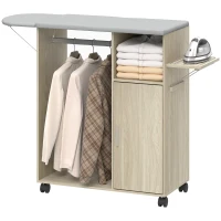 HOMCOM Mobile Asse da Stiro con Piano d'Appoggio Effetto Lino, 3 Ripiani a Cubo e Guida, 127x42.5x99 cm, Multicolore(m-11)