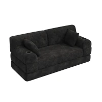 Doppeltes komprimiertes Cordsofa, Metallrahmen, 2 Becherhalter und 4 Seitentaschen, 168L x 80B x 81H cm, Schwarz(m-6)