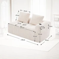 Bequemes Cordsofa mit zwei Sitzern, seitliche Aufbewahrungstasche für Fernbedienung und Handy, eingebauter Getränkehalter, 158X93X61 cm, Beige(m-3)
