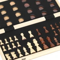 SPORTNOW vouwbaar spelset, schaak en dam, compacte koffer, walnoot, accessoires(m-11)