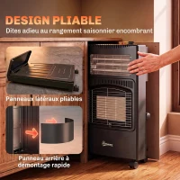 Outsunny Chauffage d'Appoint Gaz et Électrique 4200W/1200W Infrarouge Pliable 3 Niveaux 2 Freins Sécurité ODS 45x42x75cm Noir(m-7)