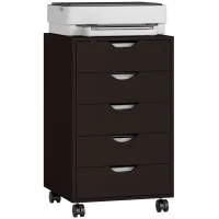 HOMCOM Meuble de bureau sur roulettes 5 tiroirs - Meuble de rangement mobile pour bureau salon 40x40x67 cm Marron(m-7)