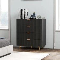 HOMCOM Elegant Four-Drawer Bedside Table - Black(m-10)