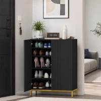 HOMCOM Zapatero 20 pares, armario moderno con puertas de cierre suave, estantes regulables, zapatero negro, patas doradas(m-5)