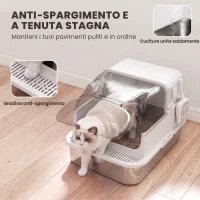 PawHut Lettiera Gatti Chiusa XL 3 in 1 90L in Acciaio Inox con Coperchio Rimovibile, Paletta, Bianco(m-6)