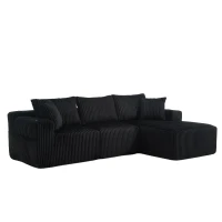 Modulares Sofaset mit Liegestühlen und Doppelbetten, 5 Kissen und 2 Getränkehaltern， 257X160X62 cm, Schwarz(m-11)