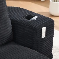 2-in-1 Cordsofa mit verstellbarer Funktion, 2 Getränkehaltern, hohe Rückenlehne und extra tiefe Sitzfläche, 165L x 97B x 61H cm,Schwarz(m-8)