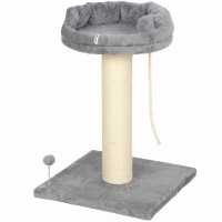 PawHut Rascador para gatos, árbol para gatos, cama para gatos, 1 cama para gatos, incl. juguete para gatos, 55 cm x 55 cm x 83 cm, Gris(m-7)