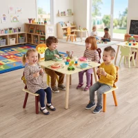 AIYAPLAY Ensembl Table pour Enfant avec 4 Chaises 5 Pièces en Bois, Dossier en Forme Animale, Coins Arrondis, 3-8 Ans, Jaune(m-17)