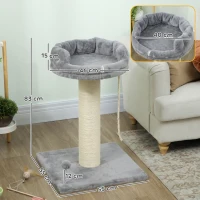 PawHut Rascador para gatos, árbol para gatos, cama para gatos, 1 cama para gatos, incl. juguete para gatos, 55 cm x 55 cm x 83 cm, Gris(m-3)