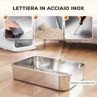 PawHut Lettiera Gatti Chiusa XL 3 in 1 90L in Acciaio Inox con Coperchio Rimovibile, Paletta, Bianco(m-5)