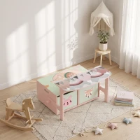AIYAPLAY Coffre à Jouet Enfant 3 en 1, Ensemble Table et Chaises avec 2 Bacs en Tissu Amovibles et Poignée, 3-6 ans, Rose(m-2)