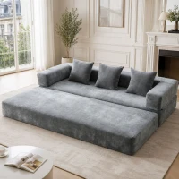 Modulares Chenille-Block-Sofa, frei kombinierbar, mit Seitentaschen zur Verstauung und rutschfestem Fahrgestell, Maße 198L x 79B x 60H cm, Dunkelgrau(m-2)