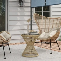 Outsunny Table basse d'extérieur table de jardin style tambour plateau en verre trempé résine tressée imitation rotin marron(m-9)
