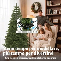 HOMCOM Albero di Natale Artificiale con 1161 Rami 210 cm, Base Pieghevole in Legno e Metallo, Verde(m-6)
