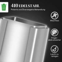 HOMCOM Mülleimer mit 2x20L Fächern, Soft-Close-Deckel, Fingerabdrucksicher, Edelstahl, Silber(m-5)
