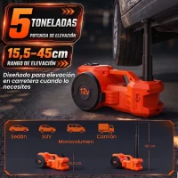 HOMCOM Kit de Gato Hidráulico Eléctrico 12V 5T Elevación 15,5-45 cm Bomba Aire Llave Hexagonal y Maletín Reflectante Naranja(m-4)