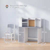 AIYAPLAY Set birou și scaun pentru copii cu suport pentru pixuri, suport reglabil pentru tabletă, dulapuri și tablă din plută, gri(m-3)