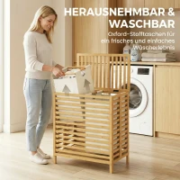 HOMCOM Bambus-Wäschekorb mit Deckel, 2 Körbe, faltbar, 64L, Natur und Cremeweiß(m-6)