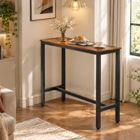 HOMCOM Rectangular Bar Table, Wood Effect Pub Coffee Table for Small Space, Breakfast Dining, Kitchen, Industrial, Rustic Brown(m-7)