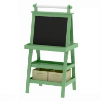 AIYAPLAY Tableau chevalet enfant 3 en 1 avec tableau blanc magnétique, tableau à craie, rouleau papier, 2 paniers, 3-6 ans, vert(m-1)