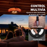 Outsunny Calefactor por Infrarrojos Terraza Colgante 2000 W con Luz LED Control por Táctil/Mando 2 Niveles Calor y Temporizador(m-12)
