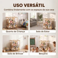 AIYAPLAY Organizador de Peluches em Madeira com Cordões Elásticos, Estante Infantil para Brinquedos, 3-8 Anos, 76x40x94,5 cm, Natural(m-7)