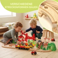 AIYAPLAY 91-delige houten treinset met kraan, treinen, bouwvoertuigen, rails en brug voor kinderen vanaf 3 jaar(m-7)