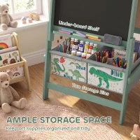AIYAPLAY Art Easel for Kids, 3-in-1 Kids Easel with Chalkboard, Whiteboard, Paper Roll, Storage, Under-Board Shelf for 3-8, Green(m-5)