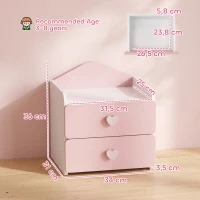 AIYAPLAY Comodino per Bambini 3-8 Anni con 2 Cassetti, Angoli Arrotondati, Maniglie a Cuore, 34x31x36 cm, Rosa(m-3)