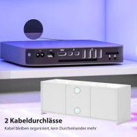 HOMCOM TV-Schrank mit LED-Beleuchtung, 2 Schranktüren, Glasregal, Kabellöcher, für Wohnzimmer, Spanplatte, Weiß(m-7)