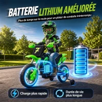 AIYAPLAY Moto Électrique Enfants 12 V, Vitesse Max 3 Km/h, Batterie au Lithium, Double Moteur, Suspension Arrière, Vert(m-7)