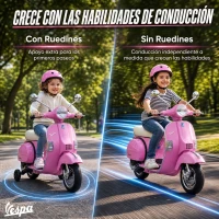 AIYAPLAY Moto Eléctrica Niños 12V Vespa PX150 Ruedas Auxiliares 2 Motores Suspensión Trasera Música Faros 3 km/h 3-6 Años Rosa(m-13)