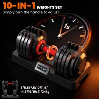 SPORTNOW 24kg Adjustable Dumbbell Set of 2, 10-in-1 Dumbbell Weights with Quick-Dial System, Safety Lock, Non-Slip Grip, Storage Tray, Space-Saving Free Weights for Home Gym Strength Training(m-4)