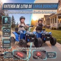 AIYAPLAY Quad Eléctrico Niños 24V 2 Plazas 2 Motores 120 W Batería de Litio Suspensión Arranque Suave 4-6 km/h 3-8 Años Azul(m-9)