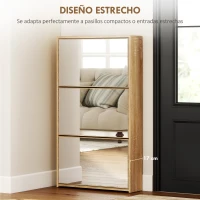HOMCOM Zapatero Entrada Recibidor con 3 Puertas con Espejo Zapatero Estrecho para 9 Pares de Zapatos 65x17x114,5 cm Natural(m-6)
