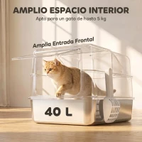PawHut Arenero para Gatos de Acero Inoxidable M Cerrada 2 en 1 Tapa Extraíble Borde Alto Pala Fácil de Limpiar Gris(m-8)