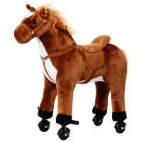 HOMCOM Cavallo a Dondolo per Bambini 2+ Anni con 4 Rotelle e Suoni Realistici, Dondolo per Bambini Imbottito con Poggiapiedi, 65x28x75 cm, Marrone(m-10)