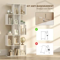 HOMCOM Bibliothèque à 5 niveaux, étagère de rangement en forme S avec 15 compartiments ouverts, 80 x 24 x 200 cm, blanc(m-7)
