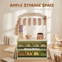 AIYAPLAY Pretend Play Shop, Wooden Kids Grocery Store Playset with Play Food, Cash Register, Chalkboard, 61 Accessories for 3-8(m-6)