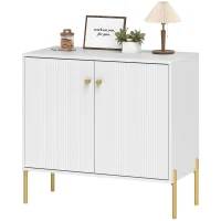HOMCOM Modern Sideboard Cabinet with Fluted Doors, Kitchen Storage Cabinet with Adjustable Shelf and Steel Legs, White(m-10)