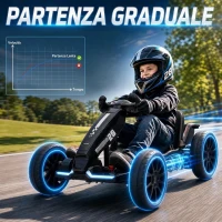 AIYAPLAY Go-Kart Elettrico per Bambini 3-6 Anni con Doppio Motore 12V, Fari LED, 1.5-4 km/h, Nero(m-4)