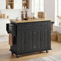 HOMCOM Isla de Cocina con Ruedas Mueble Auxiliar de Cocina con Especiero y Barra Lateral 111x44,5x82,5 cm Negro(m-10)