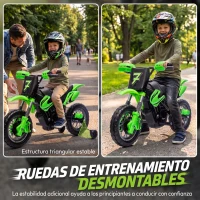 AIYAPLAY Moto Eléctrica Niños 12V con 2 Ruedas Auxiliares Desmontables 2 Motores Suspensión Trasera 3 km/h 3-6 Años Verde(m-19)