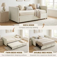 HOMCOM Cadre de lit canapé-lit 2 en 1, canapé 2 places et lit double, deux matelas compatible de 90 x 190 cm(m-9)
