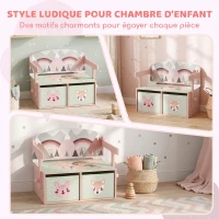 AIYAPLAY Coffre à Jouet Enfant 3 en 1, Ensemble Table et Chaises avec 2 Bacs en Tissu Amovibles et Poignée, 3-6 ans, Rose(m-6)