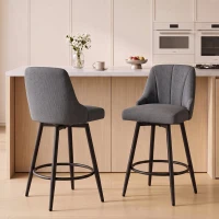 HOMCOM Lot de 2 Tabourets de Bar Pivotants, Chaises de Bar en Tissu Effet Lin, Dossier Capitonné, Repose-Pieds, Gris(m-2)