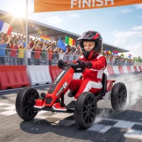AIYAPLAY Go-Kart Elettrico per Bambini 3-6 Anni 12V con 2 Motori, Avvio Morbido, Sedile Regolabile e Luci LED, Rosso(m-2)