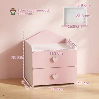 AIYAPLAY Mesita de Noche Infantil con 2 Cajones Montessori Bordes Redondeados para Niños de 3 a 8 Años 34x31x36 cm Rosa(m-3)