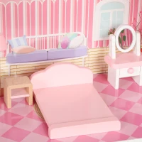 AIYAPLAY Casa de Muñecas de Madera 3 Pisos con Balcón Escaleras y 10 Muebles Juguete de Imitación para Niños de 3 a 6 Años Rosa(m-13)